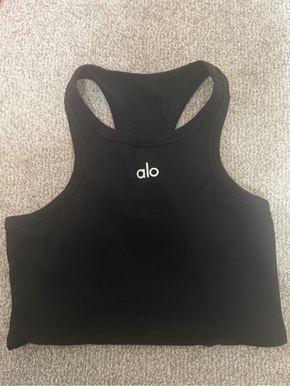 ALO Yoga Black Racerback Cropped Tank - Signature Center Logo